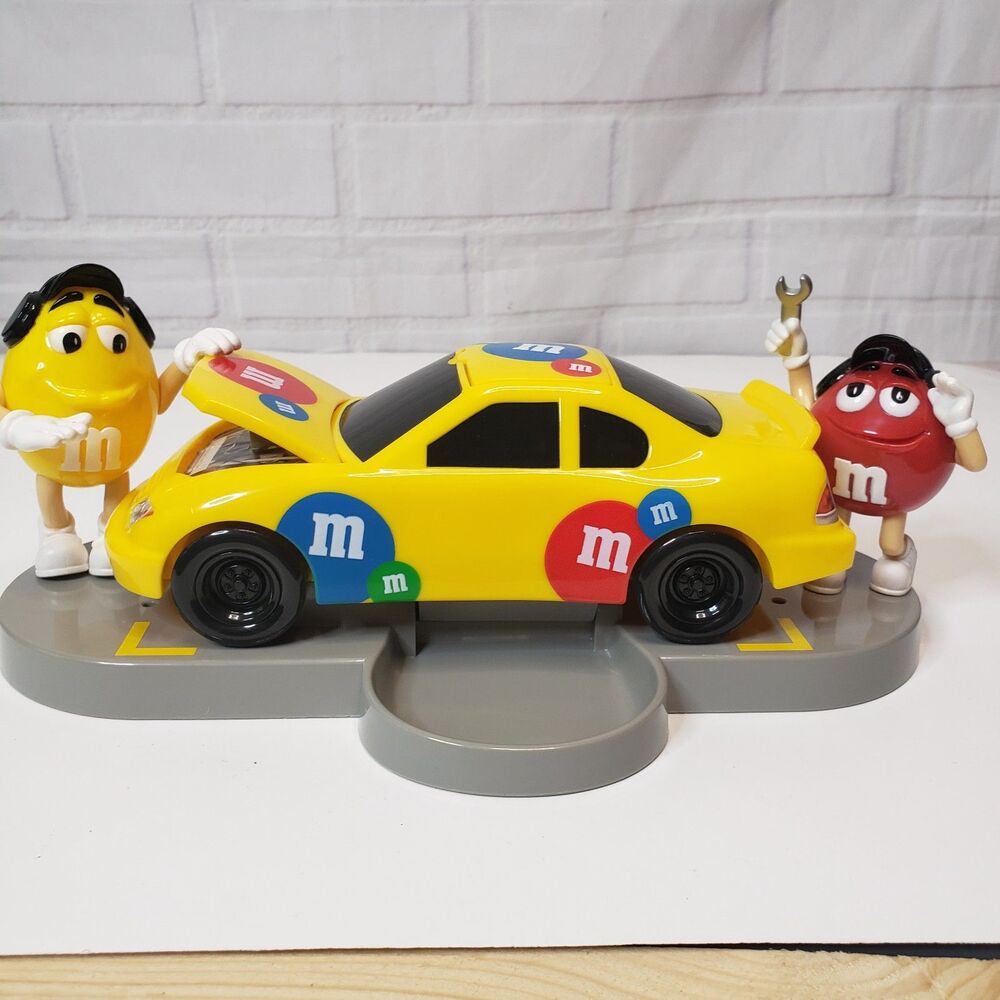 M&M's "Under the Hood" Yellow Race Car Pit Stop 2006 Candy Dispenser
